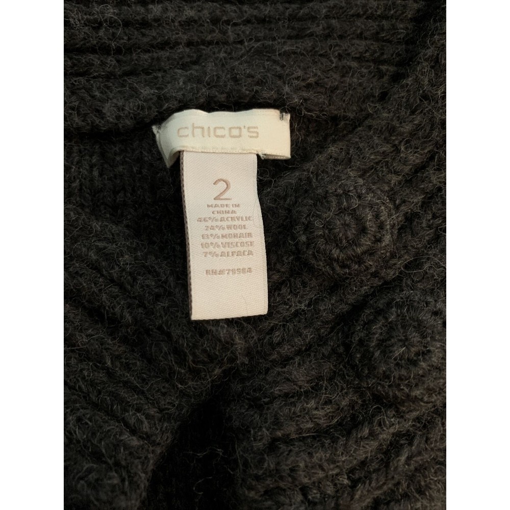 Chico's Cardigan Size 2 Dark Gray Shirt Sleeve, Chunky Knit - Picture 3 of 5
